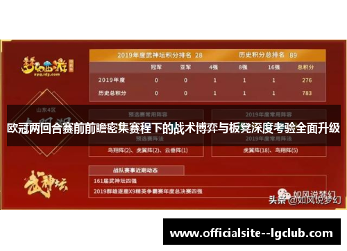 欧冠两回合赛前前瞻密集赛程下的战术博弈与板凳深度考验全面升级 欧冠两回合赛前前瞻密集赛程下的战术博弈与板凳深度考验全面升级